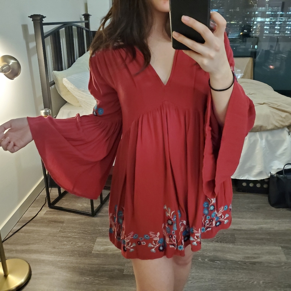 FREE PEOPLE • red ruffled dress